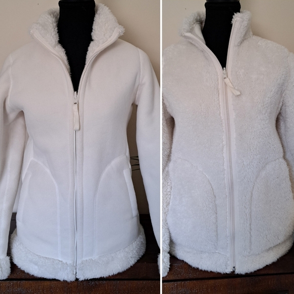 Uniqlo Reversible Jacket Sherpa Fleece Cream Size Small Cozy Neutral Zip Up - Picture 2 of 14